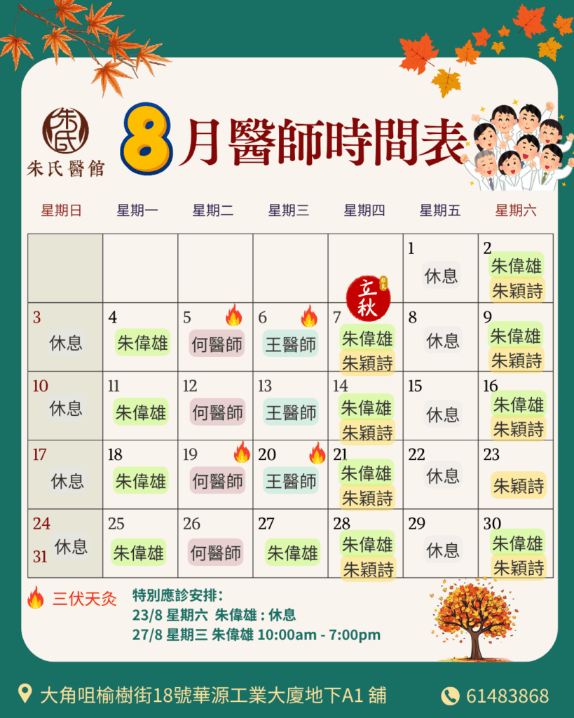 8月醫師時間表​
